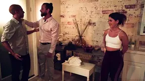 Desperate masseuse gives boss's friend happy ending blowjob for that fucking promotion