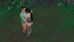 Athletic guy roughs up Asian woman in the woods