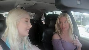 Teen & STEPMOM Team up for Scissoring Session in Car!