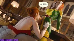 3d Animated Comic Futa Rogue fucks Xmen Jean Grey with big futa cock
