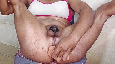 Big boobs tranny fuck by huge cock while clitty locked in chastity cage