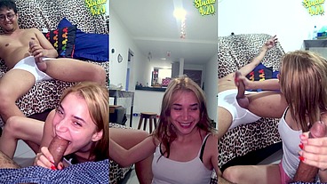 THREESOME - Botamos a esposa do meu amigo pra mamar nós dois