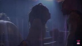 The bald guy was screwing this small titted brunette babe in vintage fashion