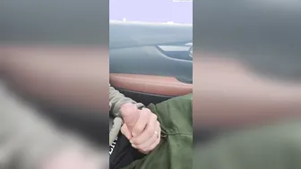 Big-dick daddy jerks off and cums while driving on the highway