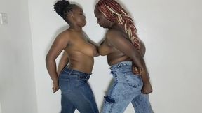 Real and aggressive titfight rematch between two models who believe to have the best tits