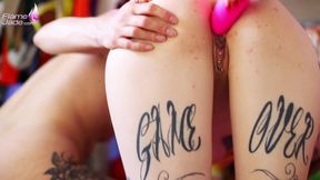 3 tattooed girls sucking and play pussies dildos on pajama nights