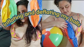 Curvy girl inflates and deflates