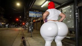 Big Ass Girl in Tight White Leggings Gets Watched by Stranger