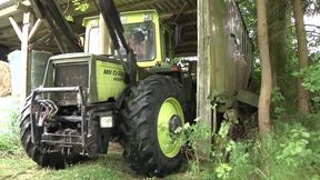 The old farmer&#039;s wife waits her husband to be fucked in the barn