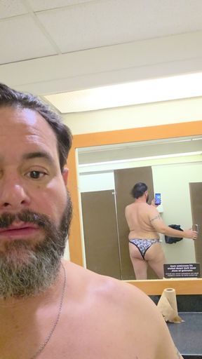 Wearing panties and Fingering my ass in clothing stores restroom 10.07.25