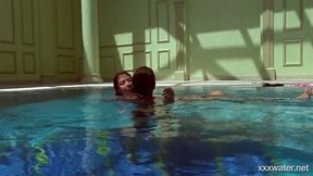 Olla Oglaebina and Irina Russaka sexy nude girls in the pool