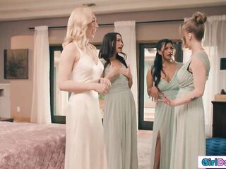 Bridesmaids Octavia Red Ivy Ireland and Karina Valentina get to lick the bride Lily Labeau and the one who pleases her the almost all becomes maid of honor
