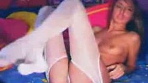Horny brunette college chick gives private webcam show