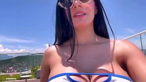 Outdoor hotel terrace: Amanda Rabbit gets pounded by a stranger