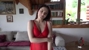 Watch Mia Evans strip down & suck on a small dick in a hotel room