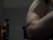 Playing with dildo before work