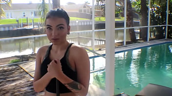 Teen handjob on black cock by the pool with 18yo Aries Ackerman