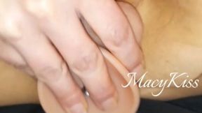 Macy Kiss ripped her pantyhose and fucks a dildo