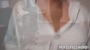 Blonde babe Katee V cock worships her boss cock in his office