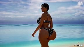 Curvy MILF rides massive BBC on the beach