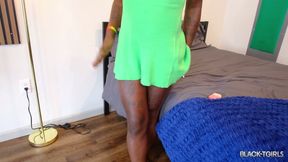 BLACK TGIRLS Ebony Transgender Model Stripping and Masturbating on Bed