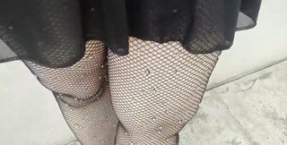 Your M. Wants to Piss in a Garden so She Bends Over and Shows You Her Pussy Under a Pair of Fishnet Stockings