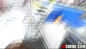 Hot ebony babe sucks and fucks in a public laundromat