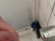 Messy shower jerkoff, pool of cum