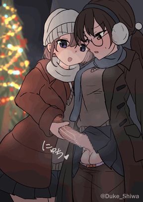 Amateur couple gets a hand job in festive Hentai style