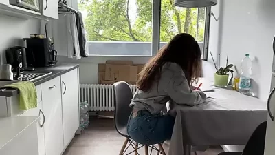 Steamy Kitchen Encounter: Roommate's Intense Fuck Session