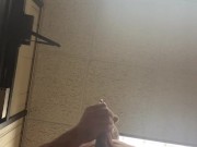 Upward view of me jacking off. Watch me cum on the camera! Leave comments below.