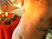 Uncut Latino In Colorful Christmas Wax Play With Carols In The Back