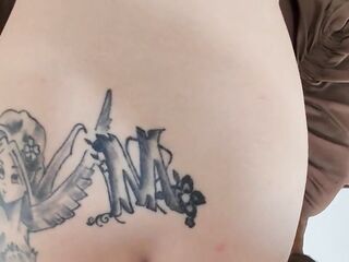 Golden-haired with large round butt full of tattoos having unfathomable anal-act of love with abundant spunk flow