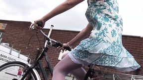 daily lingerie tease, 'cause her bike's just a excuse for leg worship