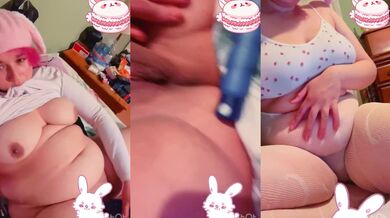 Pink haired bunny girl pleasuring her greedy thick pussy with toys