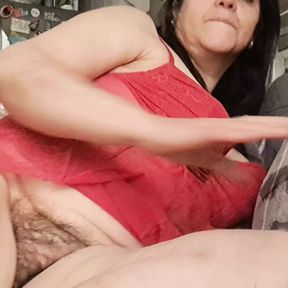 stepmom resting in babydoll showing her big hairy pussy