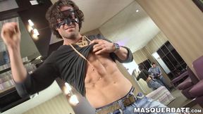 Perfect build Sebastien sensually touches his muscles and long dong