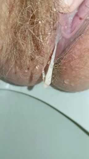 Hairy pussy peeing on your face in the toilet and dripping cream to let you clean with your tongue