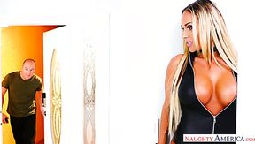 Sultry and busty blonde milf seduces and fucks white guy