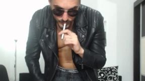 Eddy Amore Smoking in Leather Jacket