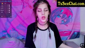 thin tranny chick jerks on cam