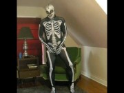 Spandex skeleton with skeleton lucha libre mask edging