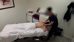 A gorgeous Japanese waitress who was like `no &mdash;  no &mdash;  no &mdash;  I have a boyfriend` when her massage therapist was about to fuck her pussy &mdash;  but she finished her massage with a big smile on her face