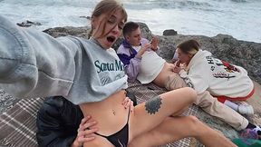 Good girls getting pounded and suck dicks on the rocky beach