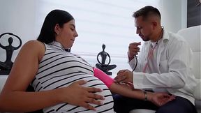 Pregnant Latina beauty gets deep throat and cooch licked by her gynecologist