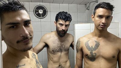 ????Hot Latino Guy Gets Fucked By Two Muscular Dudes In The Shower