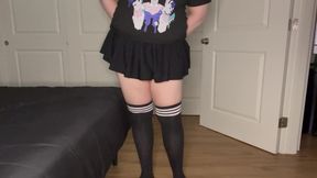 Hehe my fat pumped cock is trying to say hi under my skirt 🥹🥵😘😘