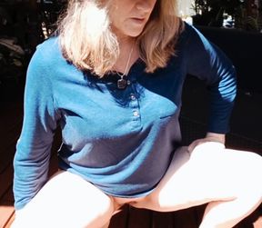 Horny West Aussie with top on and pants off squats and gapes outdoors