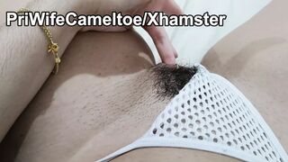 Young women cameltoe masturbating into her white underwear