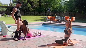 Shemale Yoga Fuckery Threesome Sex